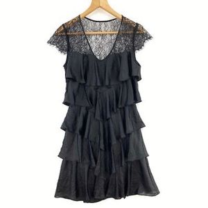 Black Layered Ruffle Lace Cocktail Party Dress